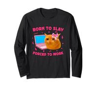 Born to Slay Forced to Work Funny Crying Cat Girl Meme Manga Larga