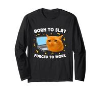 Born to Slay Forced to Work Funny Crying Cat Meme Laptop Manga Larga