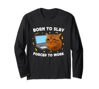 Born to Slay Forced to Work Funny Crying Cat Meme Laptop Manga Larga
