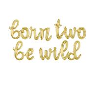 Born Two Be Wild - Letras de globo con texto en cursiva, globos de segundo cumpleaños, temática de safari, león, tigre, hoja, palmera, cumpleaños de niños pequeños, problema dos (dorado)