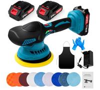 BOROCO Pulidora Inalámbrica 21V, Máquina de Pulir y Encerar Coches, 6 Velocidades Variables Pulir de 5500 RPM, Pulidora para Encerar y Eliminar Arañazos del Coche, con 2 Baterías y Accesorios