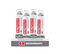 Borotalco, Desodorante en spray invisible gris, con talco efecto barrera, atrapa y no transfiere halos, 48 h eficacia, sin alcohol, perfume clásico, 4 unidades de 150 ml - Exclusivo Amazon