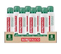 Borotalco Desodorante original en spray 48h con cristales activos extra seco sin alcohol, perfume de Borotalco absorbe el sudor dermatológicamente probado, 8 botellas de 150 ml