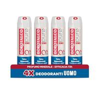 Borotalco, Desodorante para hombre en spray puro con talco esencial, fórmula sin alcohol y sales de aluminio, seco contra los olores, eficacia 72 horas, fragancia mineral, 4 botellas de 150 ml