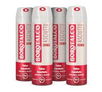Borotalco, Desodorante para hombre en spray seco, ámbar, 4 x 150 ml | Sin alcohol, con talco absoluto, absorbe el sudor, perfume ámbar, 72 h de eficacia