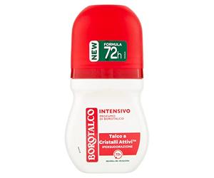 Borotalco, Desodorante Roll-On Intensivo, fórmula sin alcohol y con talco con cristales activos, hipersudoración, fragancia en polvo, eficacia de 72 horas, 1 botella de 50 ml