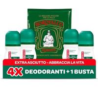 Borotalco, Desodorante roll-on original con talco y cristales activos, triple protección en seco, sin alcohol, 4 x 50 ml