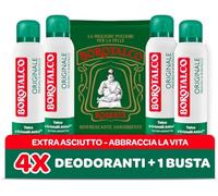 Borotalco, Original Talc - Desodorante en aerosol con cristales activos, triple protección en seco, sin alcohol, fragancia en polvo, eficacia 48 h, 4 x 150 ml, exclusivo de Amazon