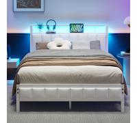 BORPHOM Cama de metal tapizada de 120 x 200 cm, de metal, para cama doble o individual, cama de invitados, cama infantil, cama juvenil, estructura de cama de 120 x 200 cm, con somier, cabecero en