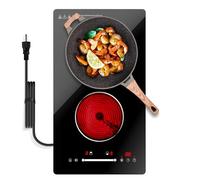 Borrallio Placa Eléctrica 2 Fuegos - 3000W, 2 Zonas (1200W & 1800W), Control Táctil, Temporizador, Bloqueo Infantil, para Cocina Pequeña y Autocaravana, Empotrable o de Sobremesa