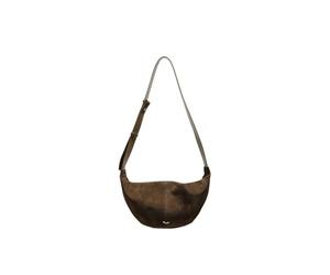 Borsa a Tracolla Donna in Finta Pelle Scamosciata Marrone | Shopper Morbida a Forma di Raviolo con Cerniera | Borsa Hobo Spaziosa, Tracolla Singola Regolabile | Moda Quotidiana, Stile Elegante e Infor