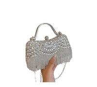Borsa con Strass Bolso de mano for mujer, bolso cena con diamantes imitación, borlas for banquete, vestido noche alta sociedad, un solo hombro inclinado(Silver)