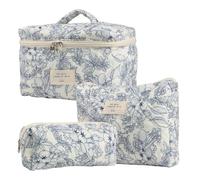 Borsa da Toilette Floreale - Set Organizer da Viaggio 3 Pezzi in Cotone, Borsa per Cosmetici e Make Up Con Fiori, Perfetta per Donna | Portacosmetici Pratico per Viaggi Casa e Quotidiano