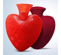 Borsa dell'acqua calda con rivestimento morbido, a forma di cuore rosso, doppia funzione caldo, ideale per riscaldare mani e piedi e alleviare il dolore alle spalle