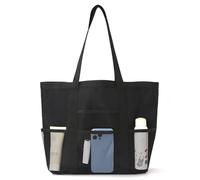 Borsa Mare Donna Grande XXL Famiglia Borsa Spiaggia Donna a Rete Alta Capacità con Cerniera Borse Tote Più Tasche per Mare Viaggio Shopping Fitness Depósito Negro, Black, Refer to description