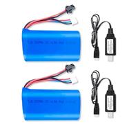 BORSCELLOR 2 Baterías de Ion de Litio de 7,4V 2000mAh 15C 2S con Conector SM-2P de Alto Rendimiento con 2 Cargadores USB para Coches RC, Camiones RC y Barcos RC