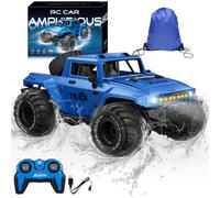 BORSCELLOR Coche Teledirigido, Anfibio Coches RC 1:16, Monster Truck teledirigidos Impermeable, Vehículo Acrobacias RC Car con Rotación de 360° y luz LED para Adultos niños