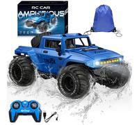 BORSCELLOR Coche Teledirigido, Anfibio Coches RC 1:16, Monster Truck teledirigidos Impermeable, Vehículo Acrobacias RC Car con Rotación de 360° y luz LED para Adultos niños