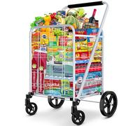 Borstom Carrito Compra Plegable de Aluminio, Carrito de Compra de Ruedas 360, Carro de Transporte Plegable de Fácil Almacenamiento Ideal para Mayores,105T x 9.5B x 51Hcm