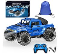 BORSTOYPRO Automóvil anfibio a control remoto, 1:16 Juguetes de camión monstruo impermeables RC con mochila, vehículo de acrobacias todo terreno con rotación de 360° con luz LED para niños