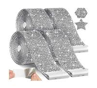 Bortivier 4 Rollos de Tiras Autoadhesivas de Diamantes de ImitacióN, Cinta de Diamantes de ImitacióN para Manualidades, Cinta de Diamantes de ImitacióN para Bricolaje
