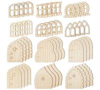 Bortivier 48 Piezas Puerta de Hadas Puertas de Madera para Jardín Mini Ventana Artesanal Kit de Casa de Hadas Puerta en Miniatura Sin Terminar Ventana de Hadas Sin Pintar