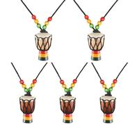 Bortivier 5 Piezas Collares de Instrumentos Tambor Djembe Mini Colgante Tambor Africano Collar de Madera para Tambores y PercusióN