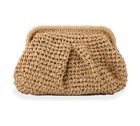 Bortivier Bolso de Paja para Mujer Bolsa de Bola de Masa de Nube Bolso de Hombro Tipo Bandolera de Paja Bolso Tejido de Playa de Verano