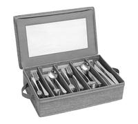 Bortivier Caja para Guardar Cubiertos, Organizador de Cubiertos con Tapa con Cremallera, Estuche para Cubiertos de 5 Compartimentos con Divisor Ajustable y Asa.