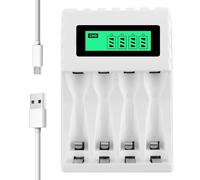Bortivier Cargador de BateríA con Pantalla LCD Inteligente Inteligente con 4 Ranuras para BateríAs Recargables AA/AAA NiCd NiMh Cargador Nimh AA
