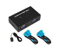 Bortivier Conmutador KVM VGA de 2 Puertos, Dos en, con Controlador de Escritorio, Conjunto Compartido de Teclado, Mouse y Monitor