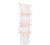 Bortivier Estante para Colgar en la Pared de Macramé Bohemio, Estantes Organizadores de Madera con Borlas Tejidas a Mano de 3 Niveles, Colgador Flotante de Pared para DecoracióN del Hogar