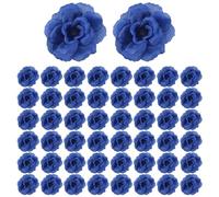 Bortivier Flores Artificiales Cabezas de Flores de Rosas de Seda, 50 Piezas para DecoracióN de áLbum de Ropa de Sombrero, DecoracióN de Boda (Azul Oscuro)