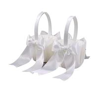 Bortivier Paquete de 2 Cestas Blancas para NiñA con Flores, Cesta de Boda para NiñAs con Flores, Cesta de SatéN para NiñA con Flores