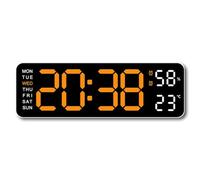 Bortivier Reloj de Pared Digital Grande Pantalla de Temperatura y Humedad Semana Reloj Despertador de Mesa LED Electrónico 12/24H Naranja