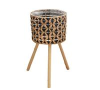 Bortivier Soporte de Flores Tejido A Mano, de Madera de Ratán, para Suelo, para Balcón, Sala de Estar, Cesta para Plantas, 20 cm