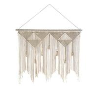 Bortivier Tapiz Tejido Bohemio para Colgar en la Pared de Macramé, Cortina Decorativa con Borlas Blancas y Beige para el Fondo del Hogar (de Madera No Incluido)