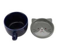 Bortivier Tazas de Café de CeráMica Creativas con Tapa de Porcelana de Desayuno Familiar de Jugo de Leche Bebida (Azul)