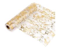 Bortivier Toalla de Mesa Larga, Rollo de Cinta de Tul de PoliéSter Brillante con LáMina Dorada, DecoracióN de Navidad para Bodas y Fiestas de CumpleañOs 28Cm X 10M