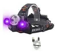 BORUiT Linterna frontal de luz LED de 5000 lúmenes, recargable, luz negra, para pesca nocturna, caza de escorpiones, fugas de aceite y HVAC, detecta dinero falso, joyas, manchas de orina de mascotas