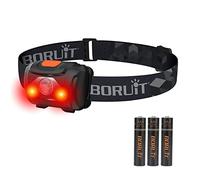 BORUIT Linterna Frontal Luz Roja Blanca Frontales LED Alta Potencia con 3 Pilas AAA, 4 Modos, Ángulo Ajustable, IPX4 Impermeable para Niño Adulto Pesca, Camping, Caza, Emergencia
