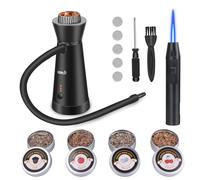 BORUiT SK301B Pistola de Humo con Encendedor (sin butano), Aleación de Aluminio Infusor Ahumador con Paquete de 4 Virutas de madera, para la Cocina, Barbacoa, Carne, Cócteles, Queso,