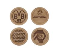 Borussia Dortmund Juego de 4 Posavasos de Madera, 10 x 10 x 1 cm