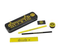 Borussia Dortmund Set de Escritura Unisex Juvenil con Caja de Metal, Exclusivo BVB, Negro y Amarillo, 21 x 7 x 4 cm