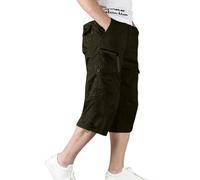BORYUNLA Pantalones cortos cargo para hombre 3/4 de verano, clásicos, bermudas para exteriores, transpirables, informales, pantalones de trabajo informales, con múltiples bolsillos y cintura elástica,