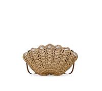 BOSANOVA Bolso Bandolera para Mujer con Forma de Concha en Rafia con pequeñas pechinas Decorativas y asa de Cruzar. Cierre con Cremallera. Tostado U