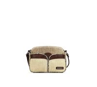 BOSANOVA Bolso Bandolera para Mujer con Rafia y Detalles de Denim. Asa de Cruzar con Cadena. Dos Compartimentos Exteriores y Cierre con Cremallera. Cuero U
