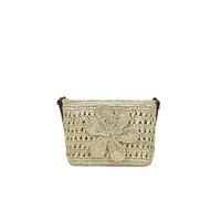 BOSANOVA Bolso Bandolera Rectangular para Mujer en Rafia con Flor Decorativa al Tono y asa de Cruzar Regulable. Cierre con Cremallera. Beige U