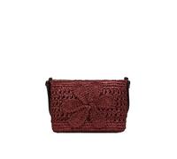 BOSANOVA Bolso Bandolera Rectangular para Mujer en Rafia con Flor Decorativa al Tono y asa de Cruzar Regulable. Cierre con Cremallera. Burdeos U