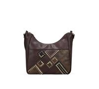 BOSANOVA Bolso Bandolera Tipo góndola para Mujer con Patchwork Frontal con tachas Decorativas y asa de Cruzar Regulable. Cierre con Cremallera. Marron U